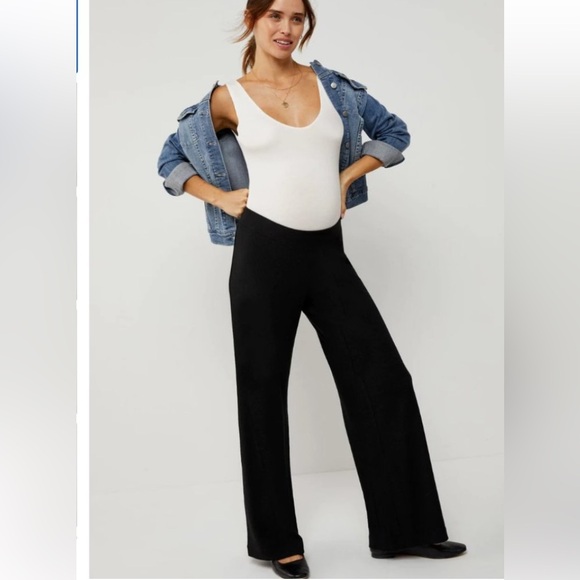 Maternity Pants White Linen Blend Underbelly Smocked Waist Pants Wide Leg SZ S/M - Picture 11 of 12